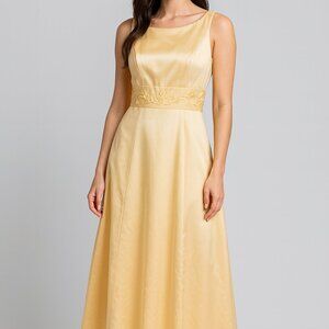 Vintage Yellow Satin Dress Sz. 8 Sleeveless Formal Maxi Prom Wedding Formal NWT